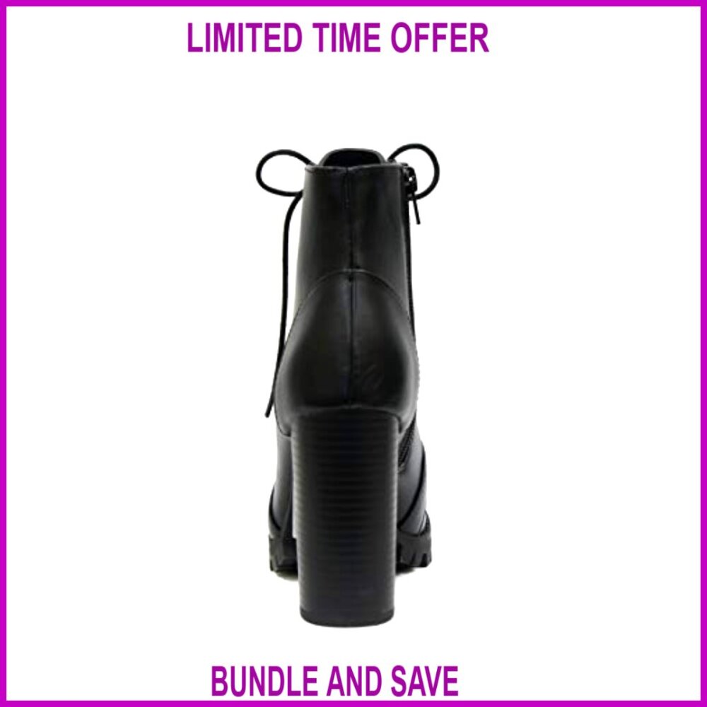Lace Up Ankle Boots with Stacked Heel and Side Zipper - Picture 2 of 5